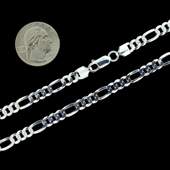 Real 925 SOLID Sterling Silver 6mm Figaro Link Chain Necklace 20" inch - Picture 3 of 6